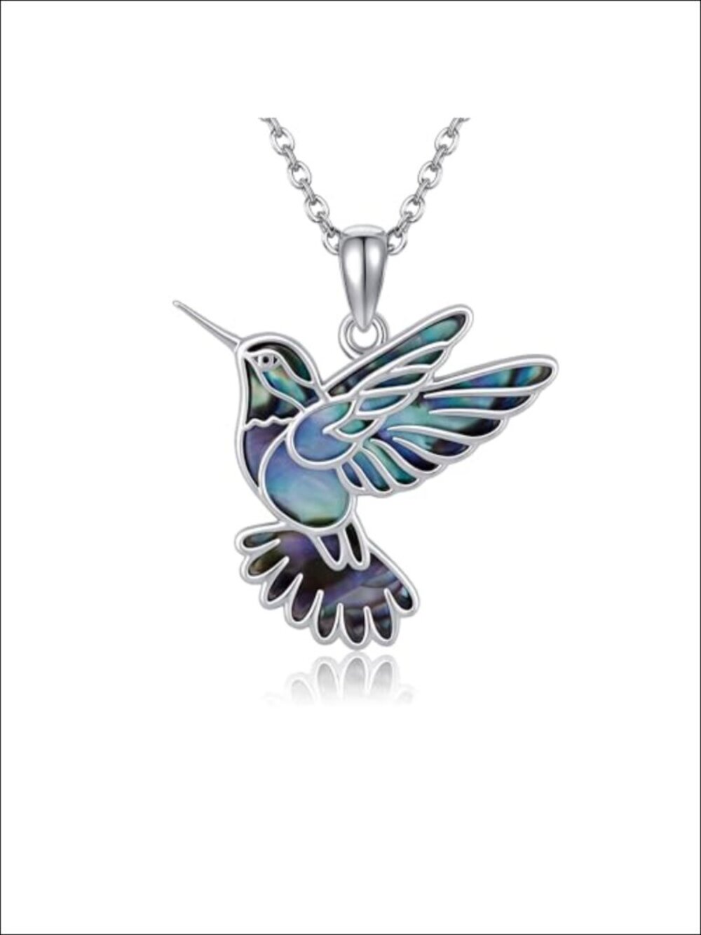 Sterling Silver Hummingbird Necklace with Abalone Shell Opal Turquoise